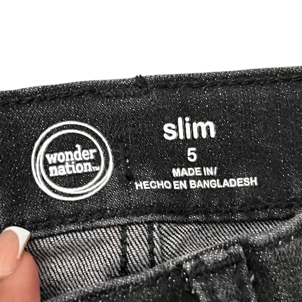 Wonder Nation Boys Black Slim Fit Rip & Repair Distressed Denim Jeans Size 5